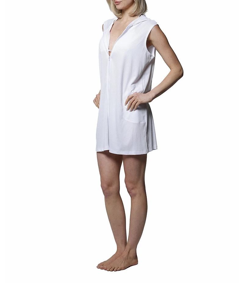 J Valdi Bondi Sleeveless Zip Front Hoodie Swim Cover-Up