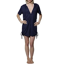 J Valdi Bondi Thermal Knit Full Zip Hoodie Swim Cover-Up
