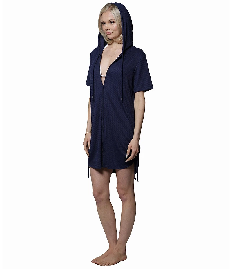 J Valdi Bondi Thermal Knit Full Zip Hoodie Swim Cover-Up