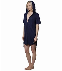 J Valdi Bondi Thermal Knit Full Zip Hoodie Swim Cover-Up