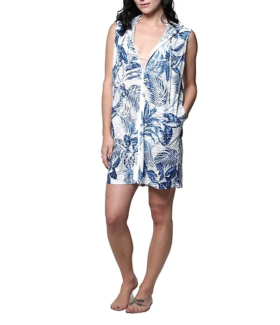 J Valdi Botanica Front Zip Hoodie Swim Cover-Up Dress