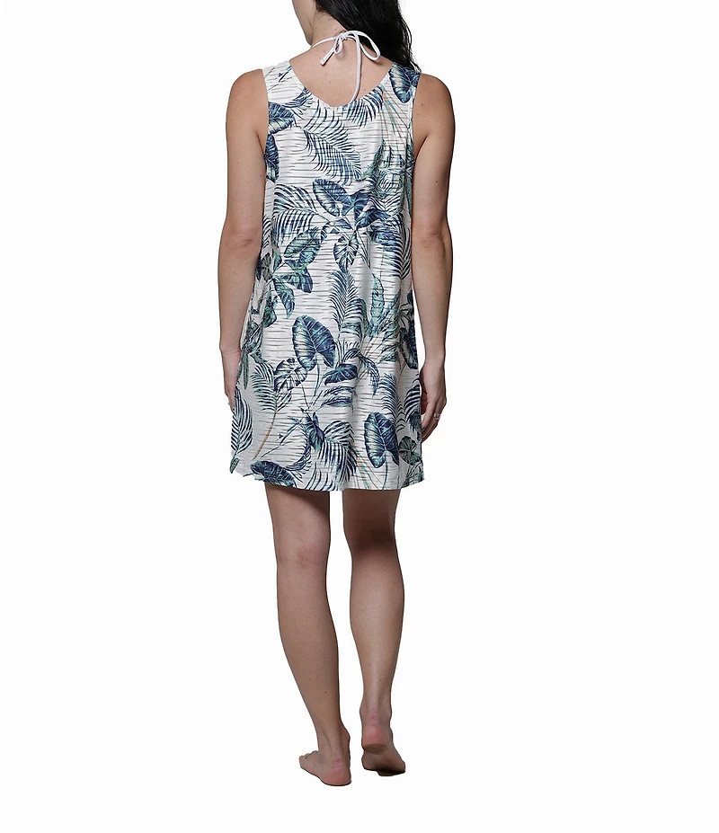 J Valdi Botanical Tropical Ring Scoop Neck Tank Swim Cover-Up Dress