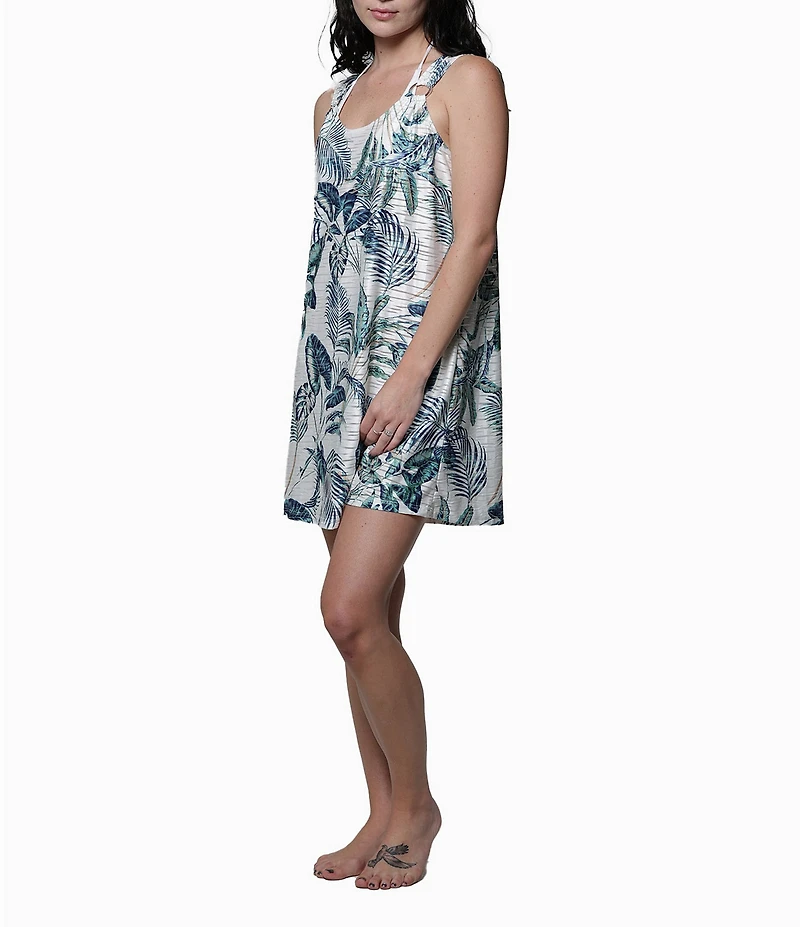J Valdi Botanical Tropical Ring Scoop Neck Tank Swim Cover-Up Dress