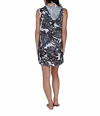J Valdi Monstera Zip Front Sleeveless Hoodie Swim Cover-Up Dress