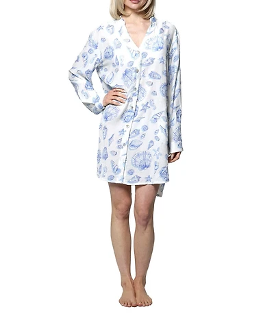 J Valdi Rayon Crinkle Seashell Big Shirt Swim Cover-Up