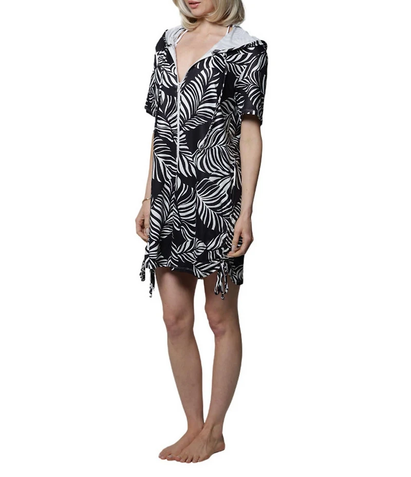J Valdi Sumatra Leaf Print Hooded Swim Cover-Up
