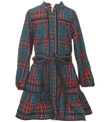 J.Marie Big Girls Long Sleeve Zanna Tie Plaid Tween Dress