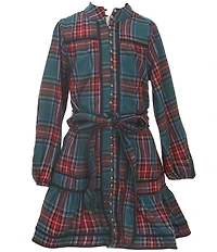 J.Marie Big Girls Long Sleeve Zanna Tie Plaid Tween Dress