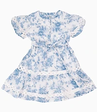 J.Marie Big Girls Chloe Toile Print Tie Front Puff Sleeve Dress