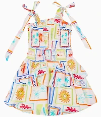 J.Marie Big Girls Lucia Beach Vibes Tropical Print Tie Strap Dress