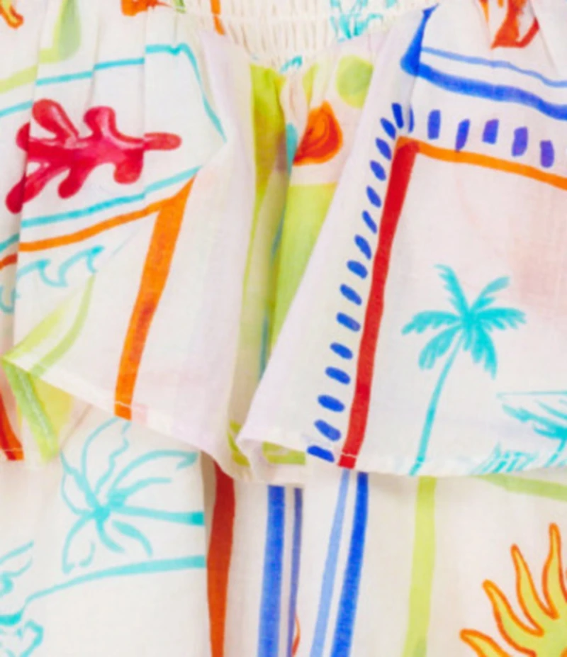 J.Marie Big Girls Lucia Beach Vibes Tropical Print Tie Strap Dress