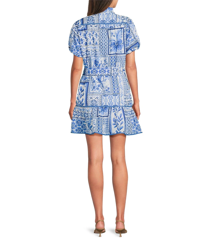 J.Marie Capri Embroidered Trim Button Front Tiered Mini Dress