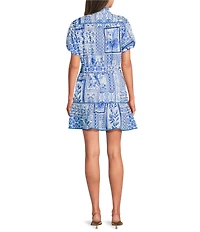 J.Marie Capri Embroidered Trim Button Front Tiered Mini Dress