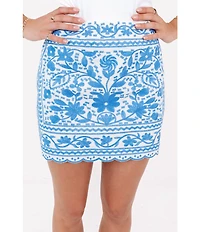 J. Marie Chloe Floral Embroidered Mini Pencil Skirt