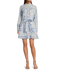 J.Marie Chloe Mock Neck Long Sleeve Tie Ruffle A-Line Dress