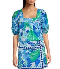 J.Marie Coordinating Andie Floral Print Square Neck Puff Sleeve Top
