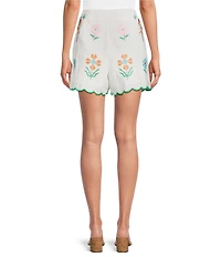 J.Marie Coordinating Tessie Floral Embroidered Flat Front Shorts