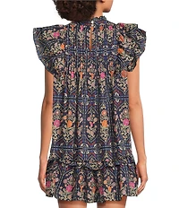 J. Marie Coordinating Woven Torian Short Sleeve Pleated Blouse
