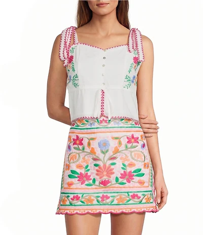 J.Marie Elaine Embroidered Tie Strap Top