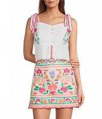 J.Marie Elaine Embroidered Tie Strap Top
