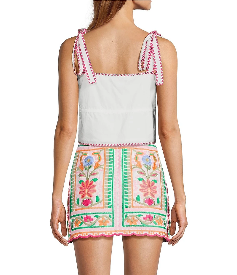 J.Marie Elaine Embroidered Tie Strap Top