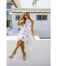 J.Marie Eloise Halter Neck Sleeveless Embroidered Mini Shift Dress