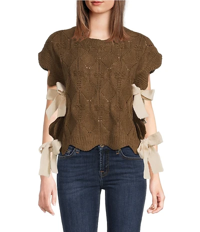 J.Marie Hayes Scoop Neck Short Sleeve Tie Side Knit Top