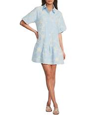 J.Marie Jill Embroidered Collared Button Up Puff Sleeve Dress