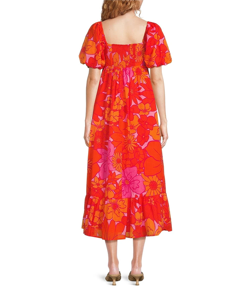 J.Marie Lizzie Square Neck Short Puff Sleeve Babydoll Midi Dress