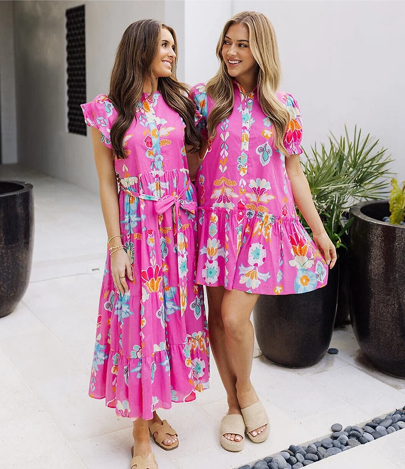 J.Marie Sailor Ruffle Button Up Ruffle Sleeve Midi Dress