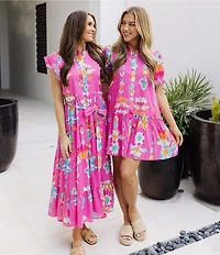 J.Marie Sailor Ruffle Button Up Ruffle Sleeve Midi Dress