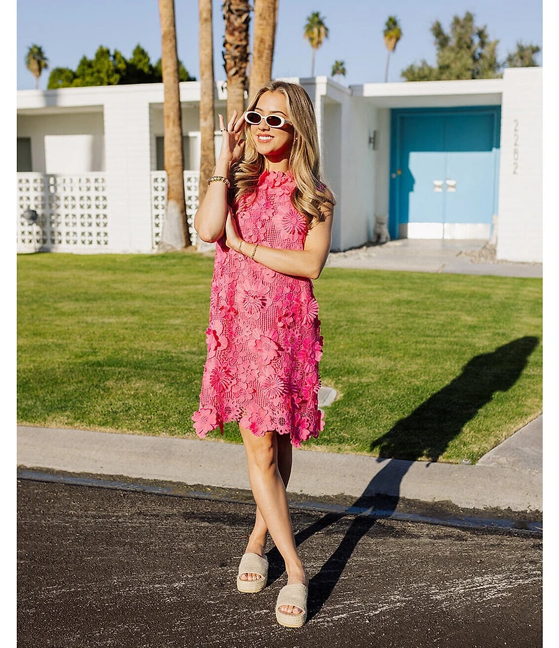J.Marie Saylor 3D Lace Round Neck Sleeveless Shift Dress