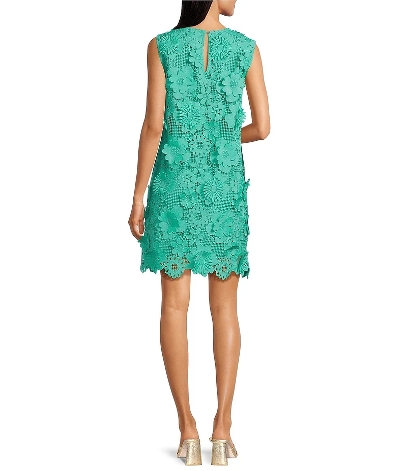 J.Marie Saylor 3D Lace Round Neck Sleeveless Shift Dress