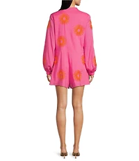 J.Marie Skylar Button Up Long Sleeve Embroidered Pocketed Romper