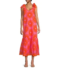 J.Marie V-Neck Sleeveless Embroidered Ric Rac Trim Midi Shift Dress