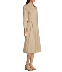 J.McLaughlin Minae Woven Point Collar 3/4 Sleeve Button Front Midi Dress