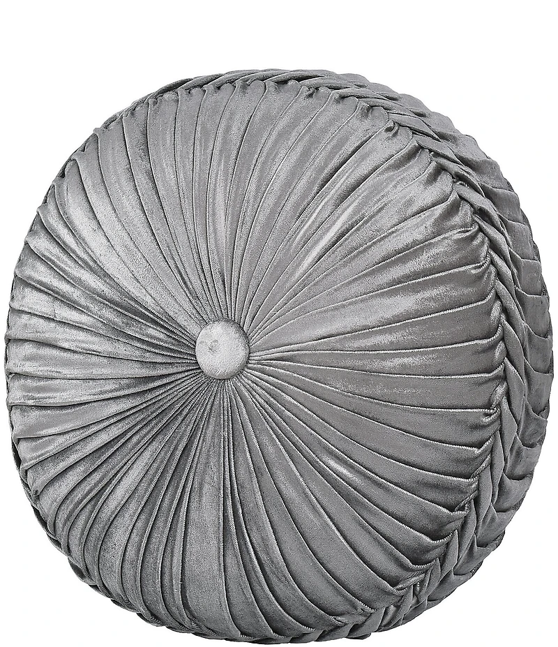 J. Queen New York Annabelle Button-Tufted Pleated Detail Velvet Round Pillow
