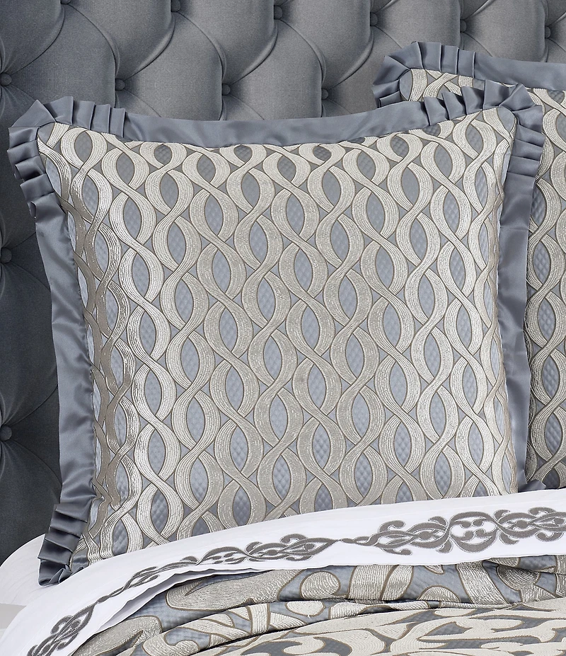 J. Queen New York Barocco Geometric Pleated Corner Edge Reversible Euro Sham