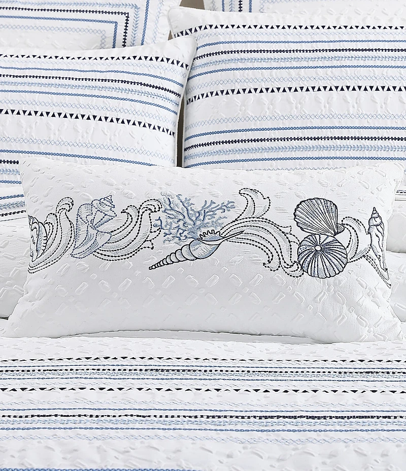 J. Queen New York Bayside Embroidered Seashell Boudoir Throw Pillow