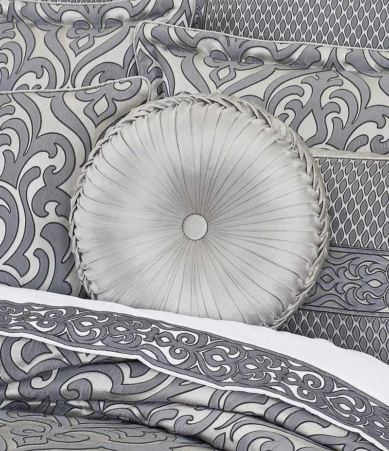 J. Queen New York Bolero Button-Tufted Braided Detail Satin Tufted Round Pillow