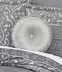 J. Queen New York Bolero Button-Tufted Braided Detail Satin Tufted Round Pillow