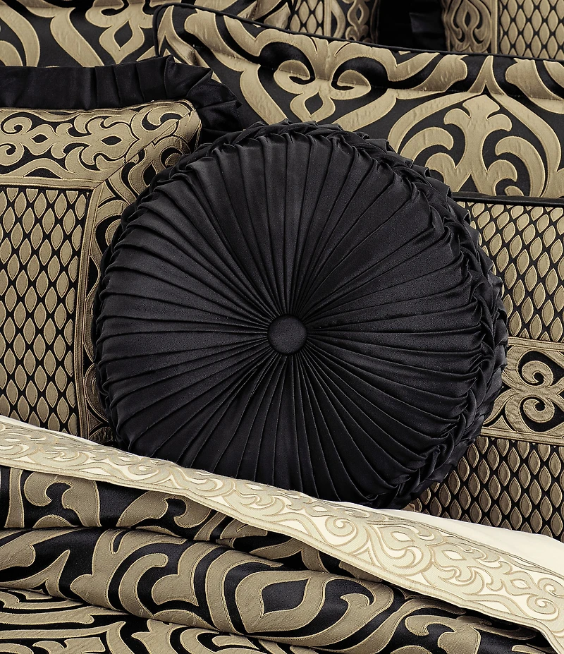 J. Queen New York Bolero Button-Tufted Braided Detail Satin Tufted Round Pillow