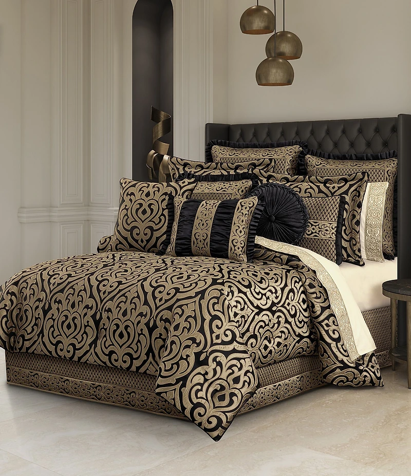 J. Queen New York Bolero Button-Tufted Braided Detail Satin Tufted Round Pillow