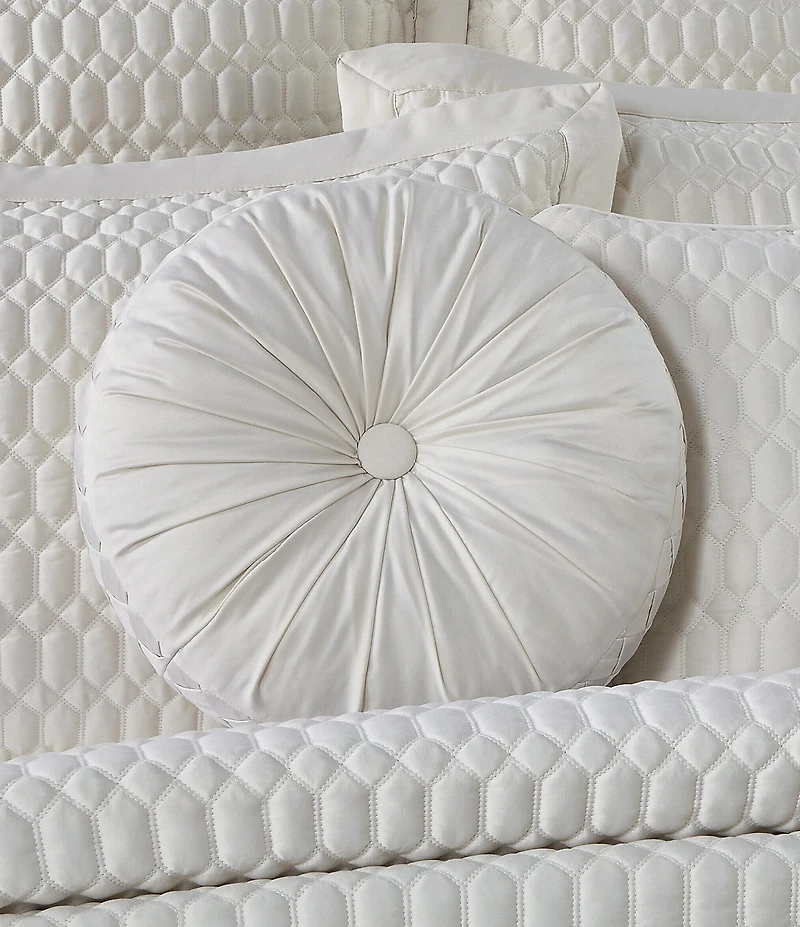 J. Queen New York Brilliance Button-Tufted Pleated Detail Satin Round Pillow