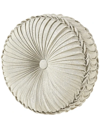 J. Queen New York Celine Button-Tufted Pleated Round Pillow