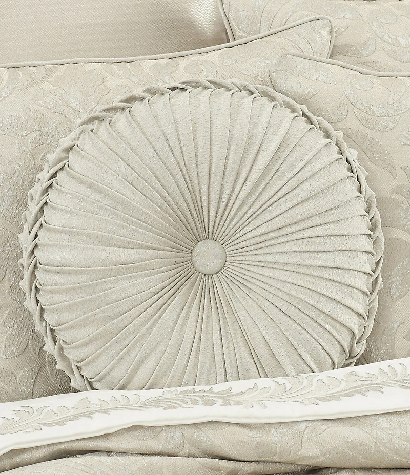 J. Queen New York Celine Button-Tufted Pleated Round Pillow