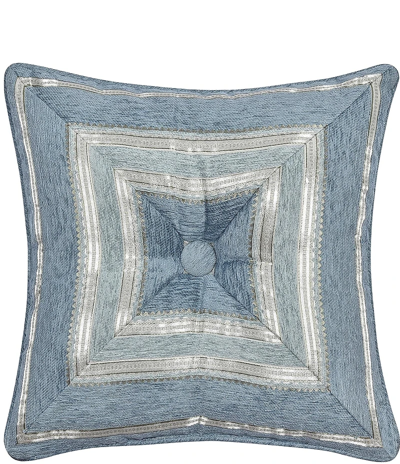 J. Queen New York Celtic Mitered Button Tufted Velvet Reversible Square Pillow