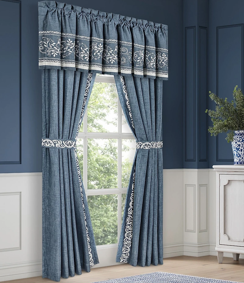 J. Queen New York Chantalee Crewel Floral Embroidery Window Treatment