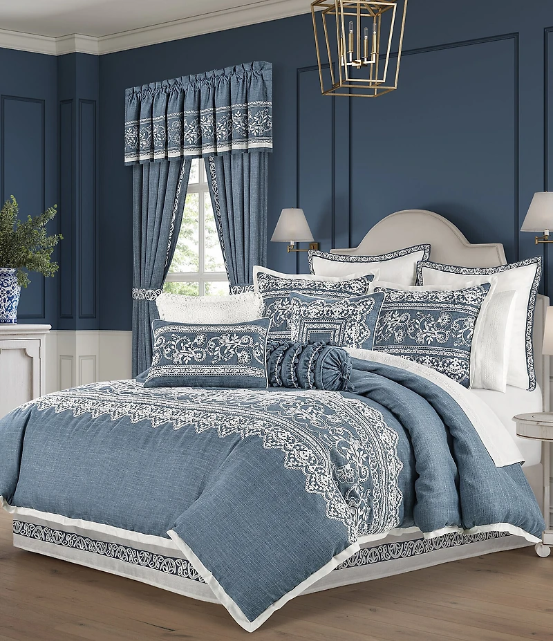 J. Queen New York Chantalee Scroll Floral Design Embroidered Comforter Set