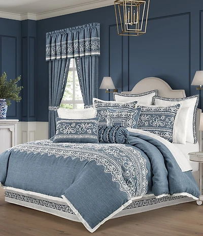 J. Queen New York Chantalee Scroll Floral Design Embroidered Comforter Set